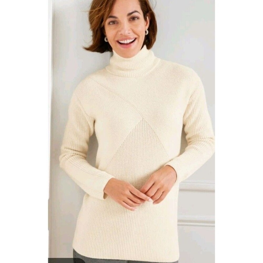 Talbots Mixed Stitch Mock neck Sweater M Cable Knit Wool Blend